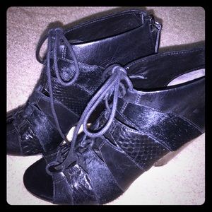 Black Leather Wedges